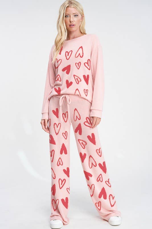 Wholesale Red heart all over sleep lounge wear set for your store - Faire