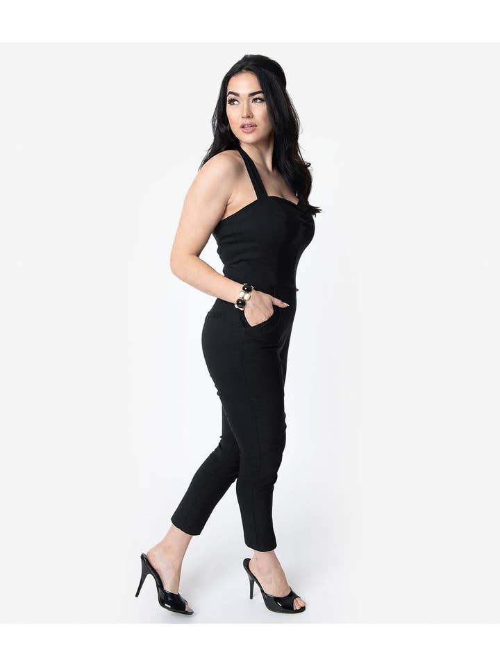 Unique Vintage - Wholesale Jumpsuit - Women's - Unique Vintage 1950s Black Halter Marcel Jumpsuit