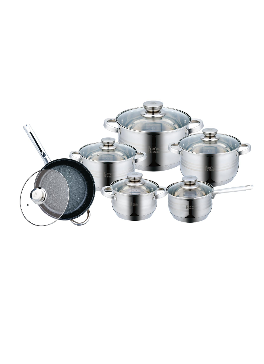 Royal Swiss - Wholesale Cookware Set - Stainless Steel Cookware Set 12 Pieces - Jumbo0