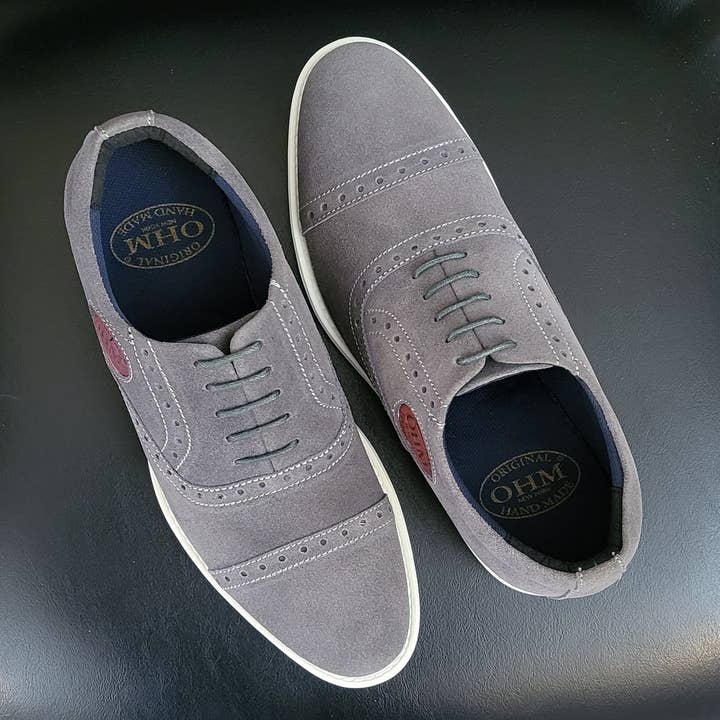 Gray Executive All Day Comfort Oxford Leather Shoes Grey with Embossed Logo for wholesale on Faire
