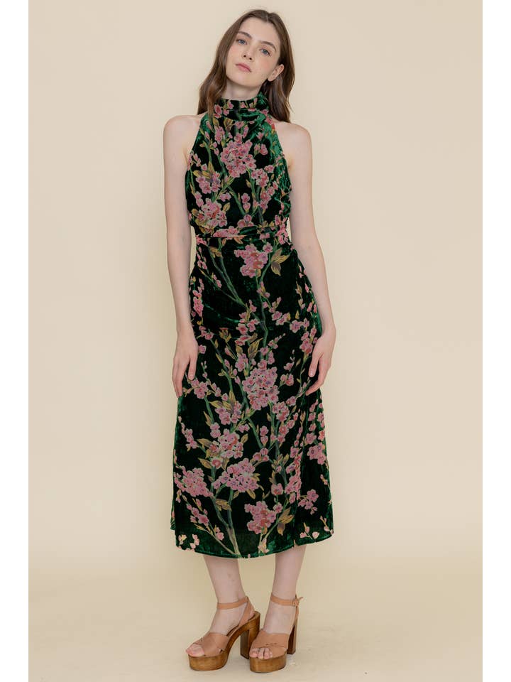 CLASSY CHERRY BLOSSOM FLORAL VELVET MINI DRESS-DI9247FO for wholesale on Faire