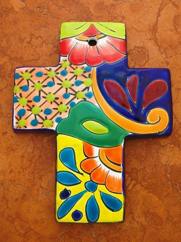 MXT5 - Croix murale mexicaine Talavera pour la vente par Contreras Designs