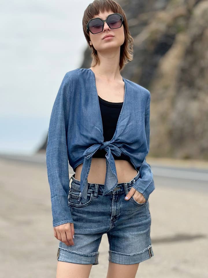 Denim Tie-front skjorte for engroshandel hos WASH LAB