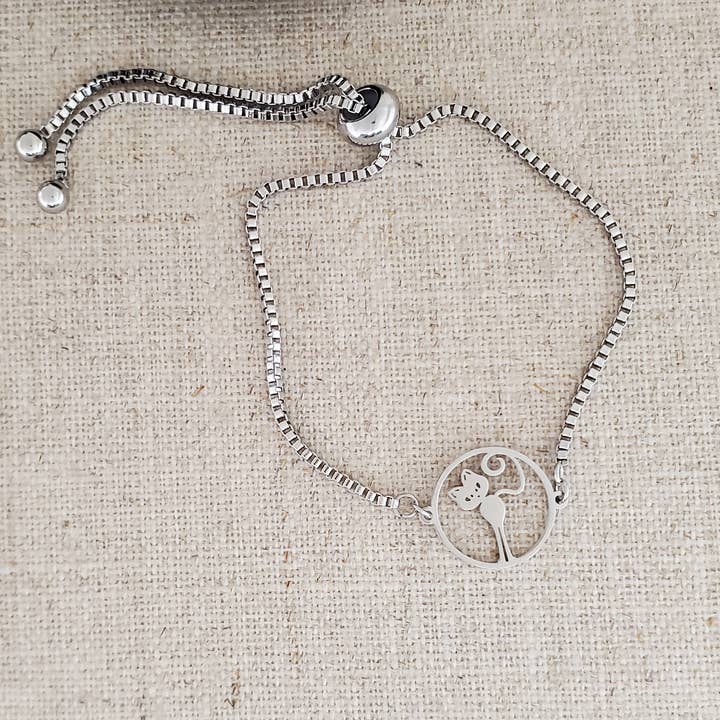 Stainless Steel Stretching Cat Slider Bracelet for wholesale by Covaly Artisan Jewelry