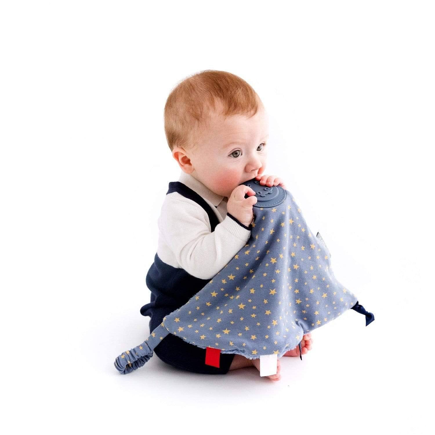 Cheeky Chompers UK - Vente Anneau de dentition sans clip – bébé - Doudou plat pour bébé avec anneau de dentition - Midnight Stars2