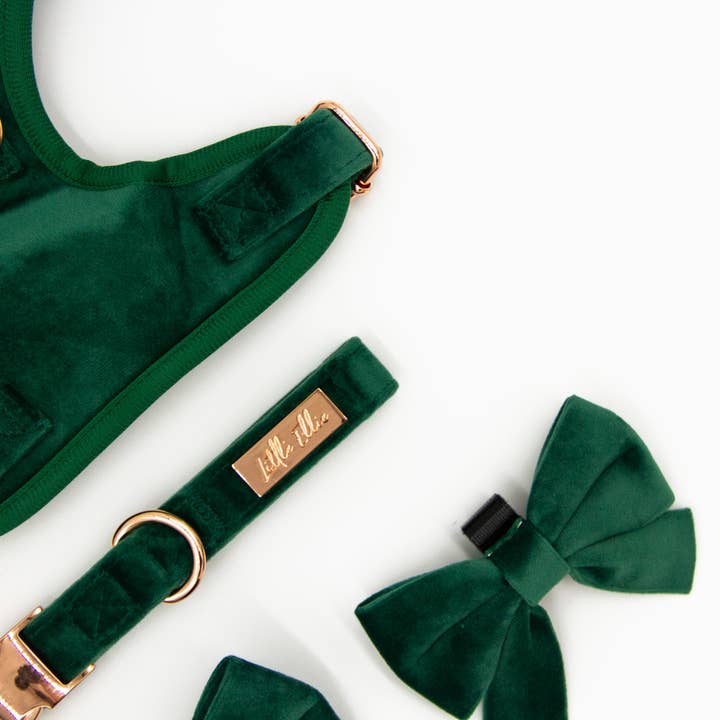 Dog Collar LUXE: Emerald Velvet for wholesale by Little Ellie Boutique