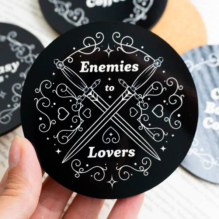 Enemies to Lovers - Bookish Round Coaster with Cork Bottom for wholesale by Creative Goodie