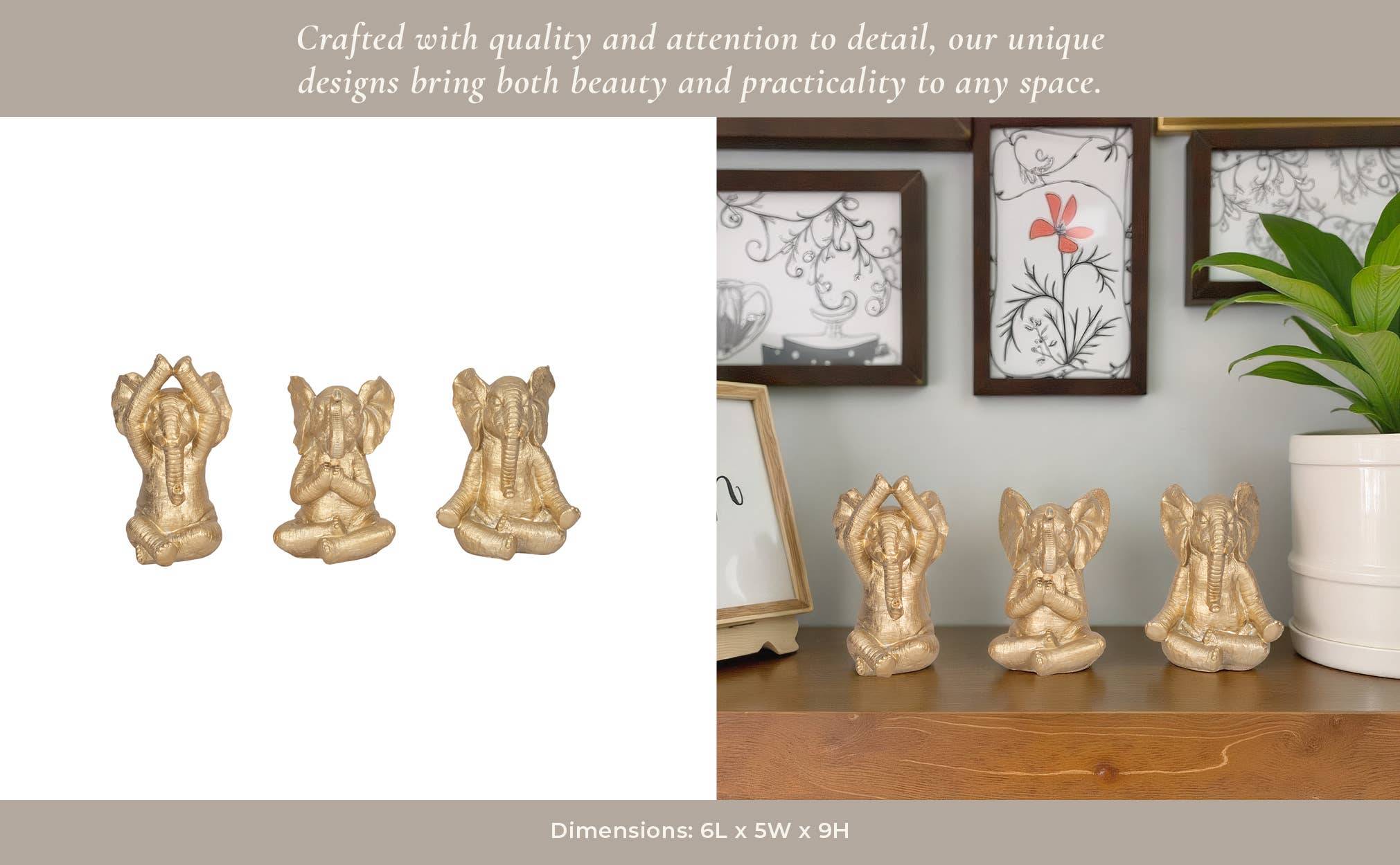 Sagebrook Home - Wholesale Decorative Figurine - Resin Yoga Poses Elephant Figurines Set of 3 - Gold, 8/9 in.11