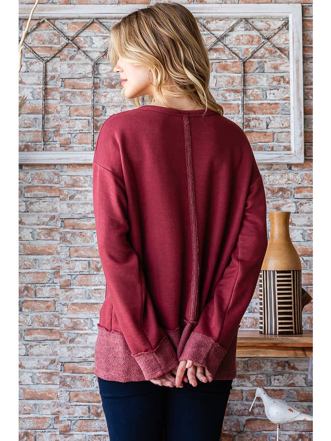7th Ray - Wholesale Knit Top - Women's - Cotton Blend Raw Edge Hi Low Long Sleeve Top T5276XL