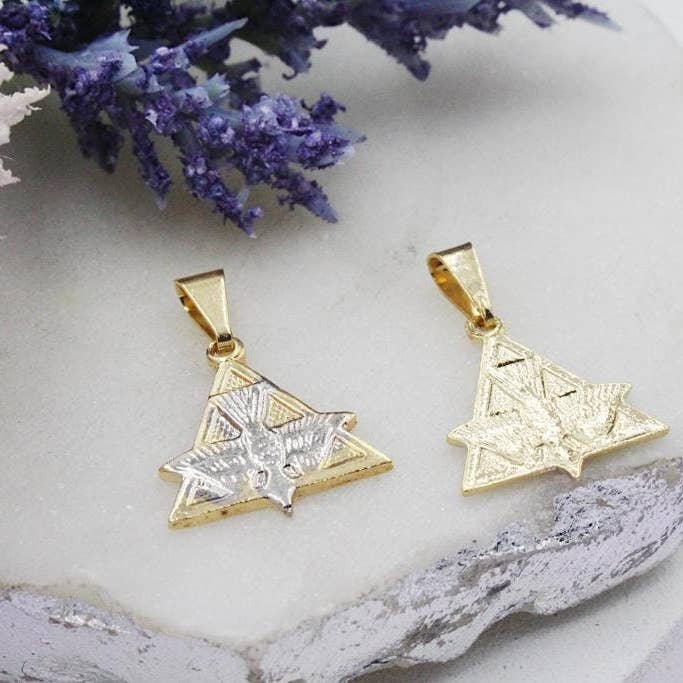 Minimal Holy Spirit Silver Dove Trinity Triangle Charm for wholesale by Cherie by Cherie