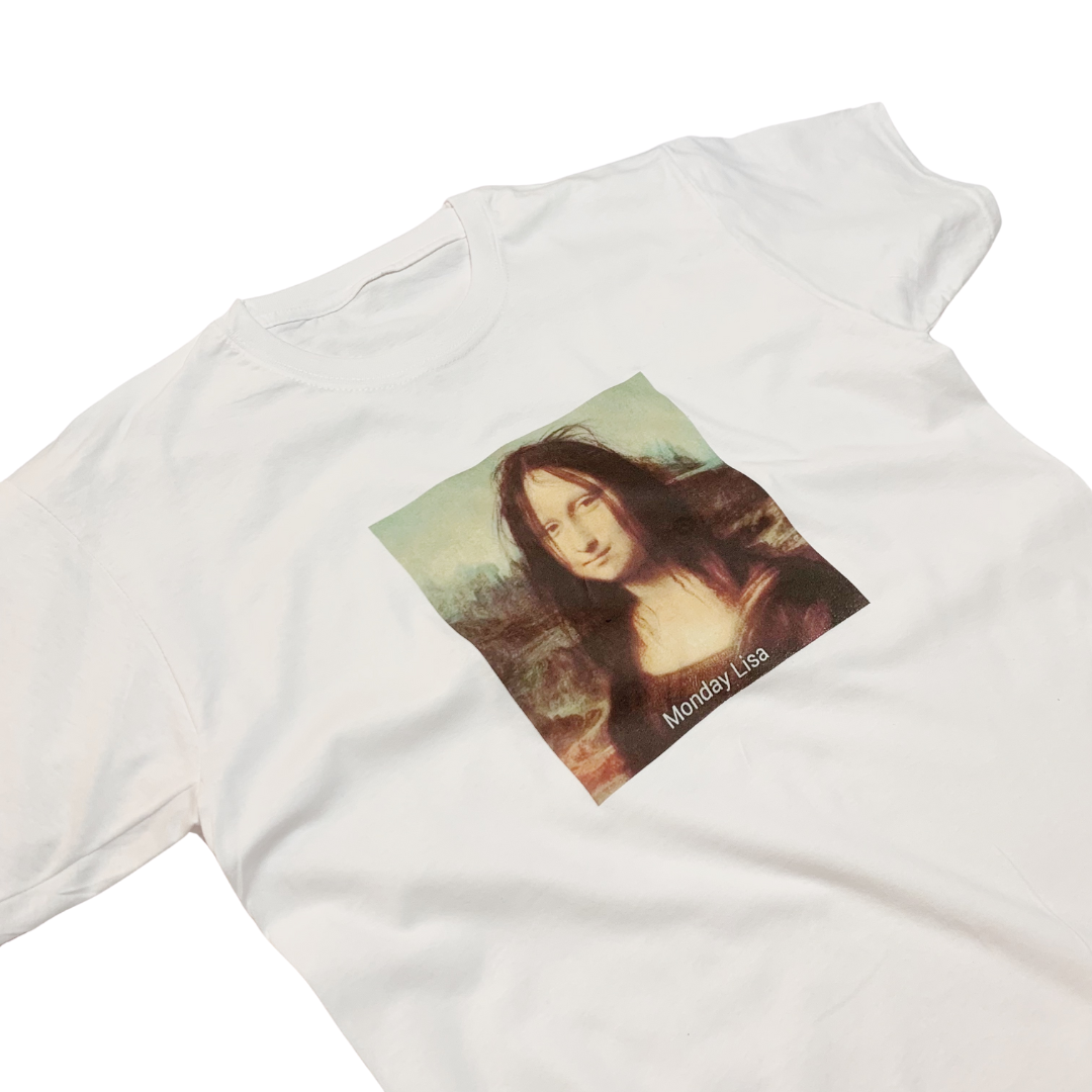 ZZZEBRAAA LIMITED - Wholesale Screen Printed T-Shirt - Unisex - Funny 'Monday Lisa' T-Shirt Mona Lisa Parody1