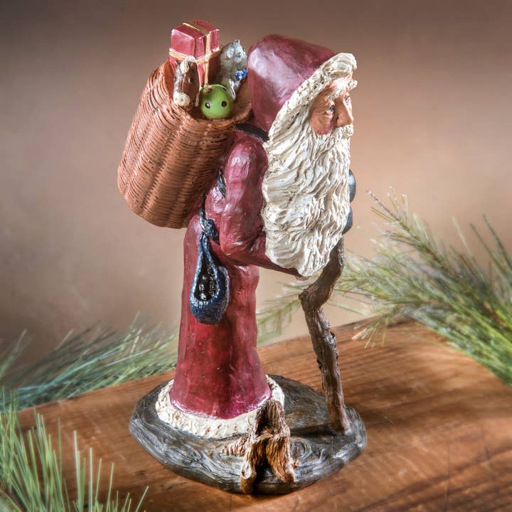 J Devlin Glass Art & Bert Anderson Collection - Wholesale Christmas Decoration - Woodland Santa Figuine - Red - By Bert Andrson- MB 30
