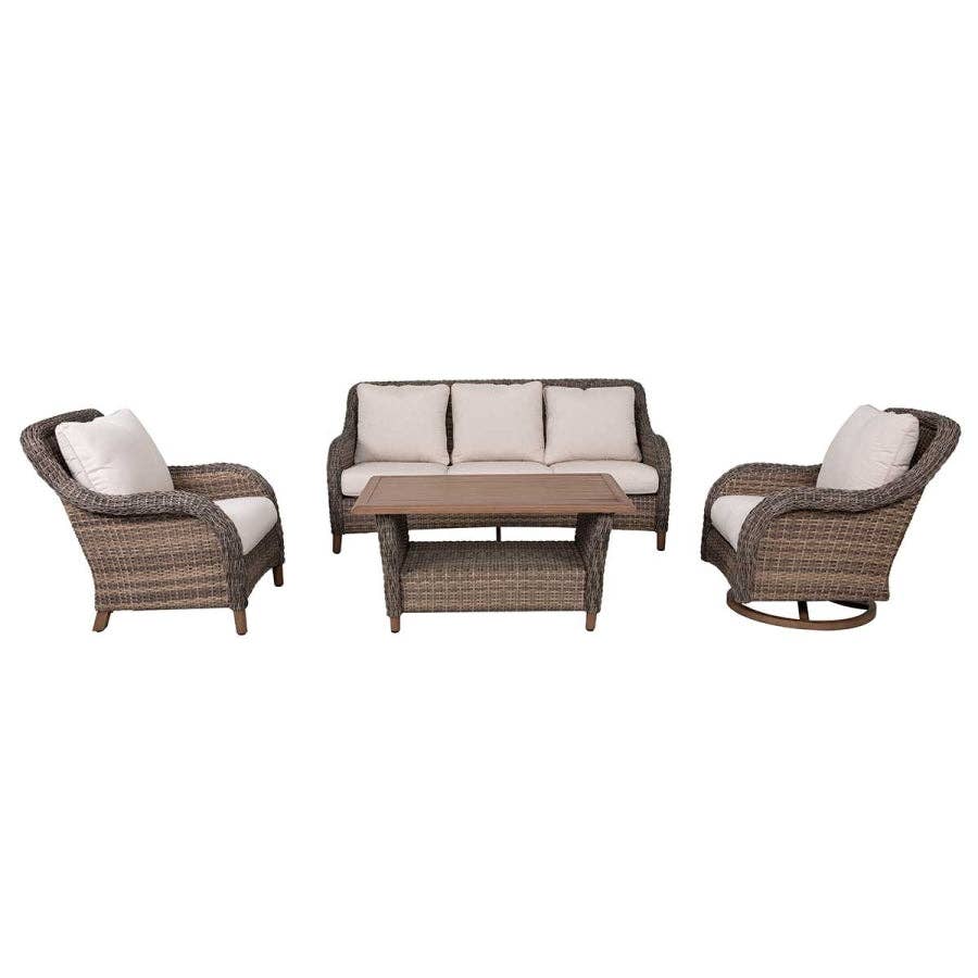 Beige Mitchell 4-Piece Wicker Sofa Set with Swivel Rocking Chairs for wholesale on Faire1