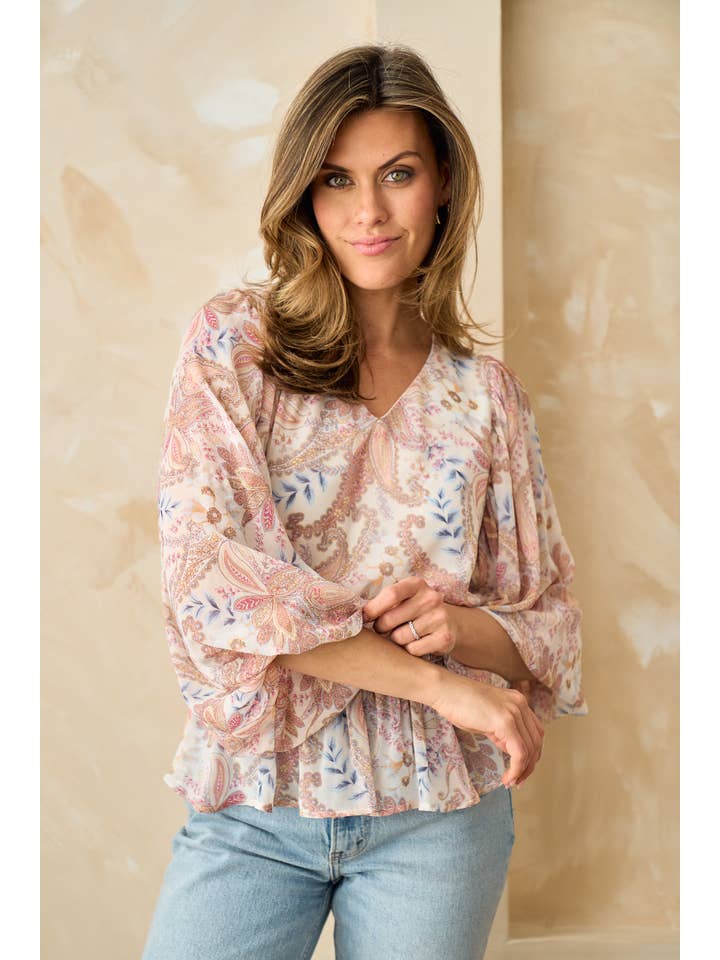 Ivory Plus dramatic bubble three quarter sleeve peplum top-PIT6615 for wholesale on Faire