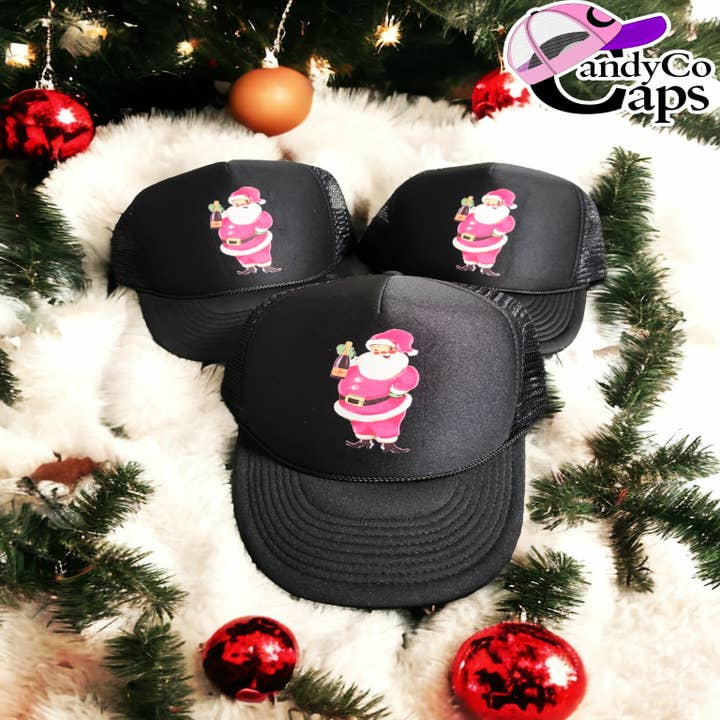 The Candy Collections - Wholesale Trucker Hat - Women's - Pink Santa Champagne Bottle Santa Veu Merry Trucker hat5
