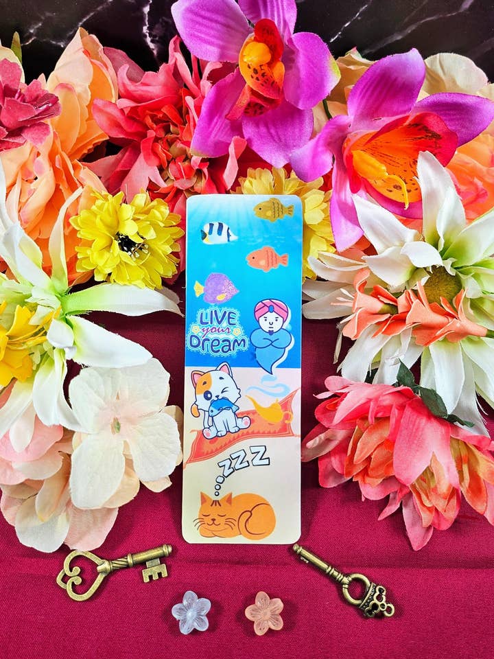 Live Your Dream Genie & Cat Laminated Bookmark for wholesale by Autumnmist Boutique
