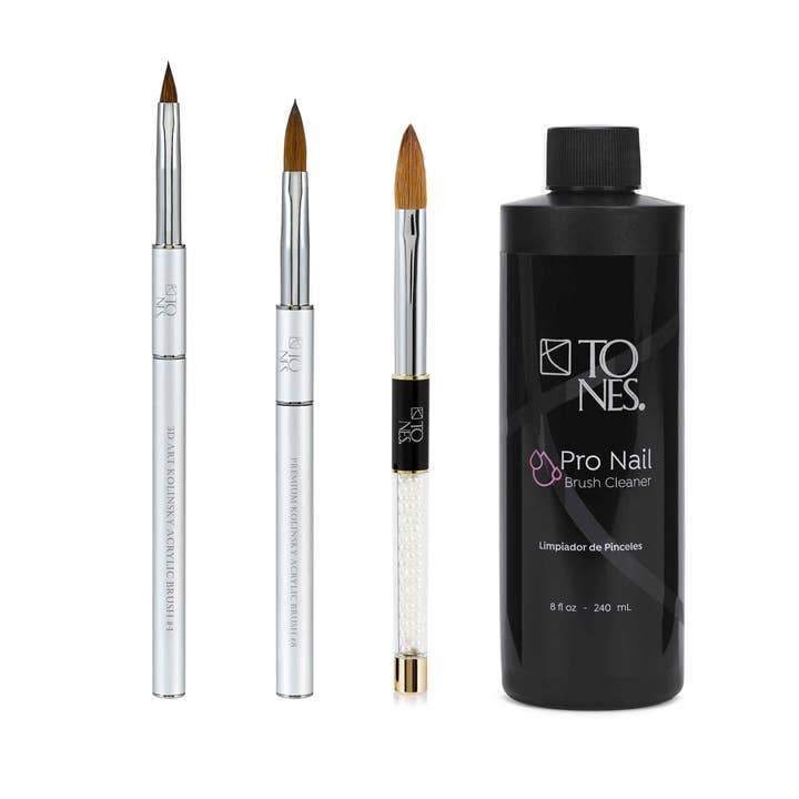 Brilliant Brush Bundle - Acrylic (#4, #8, #14 & Cleaner) for wholesale by Tones Acrylics | Gels | Nail Art | Nail Tools & Accessories