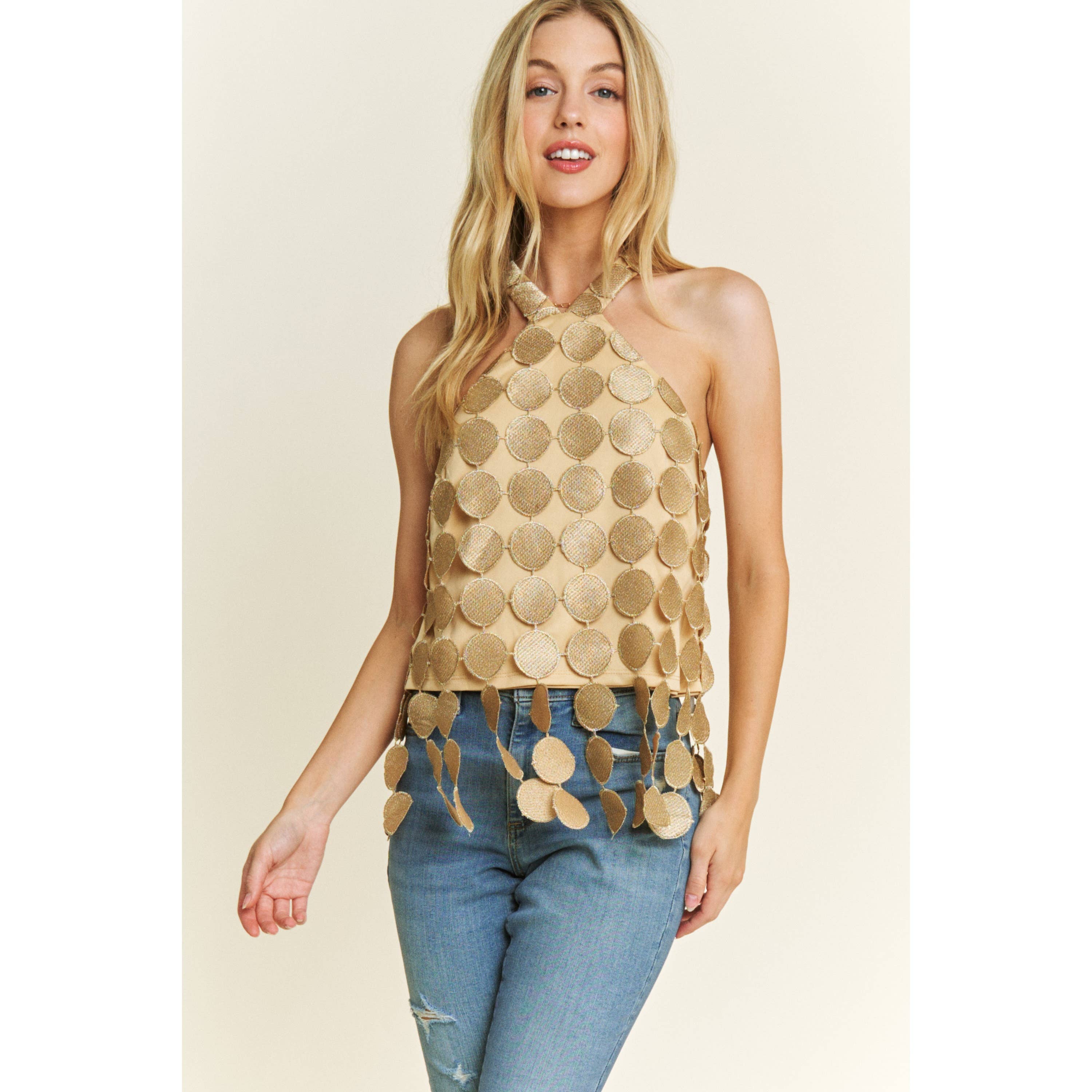 Sweet Generis - Wholesale Tanktop - Dames - Vintage cropped haltertop met circulaire haakwerk en franjes3