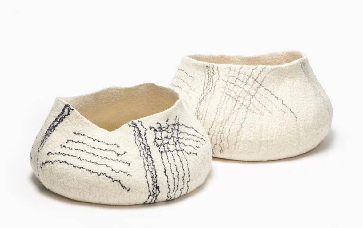 Natural White Charcoal Ghana Basket Ukhumba Felted Wool Bowl - Linear Basket for wholesale on Faire2