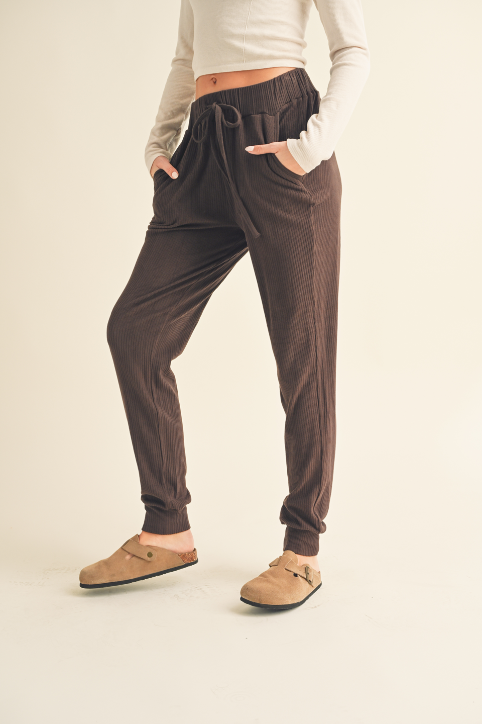 Dark Chocolate Soft Brushed Rib Sweatpants for wholesale on Faire3