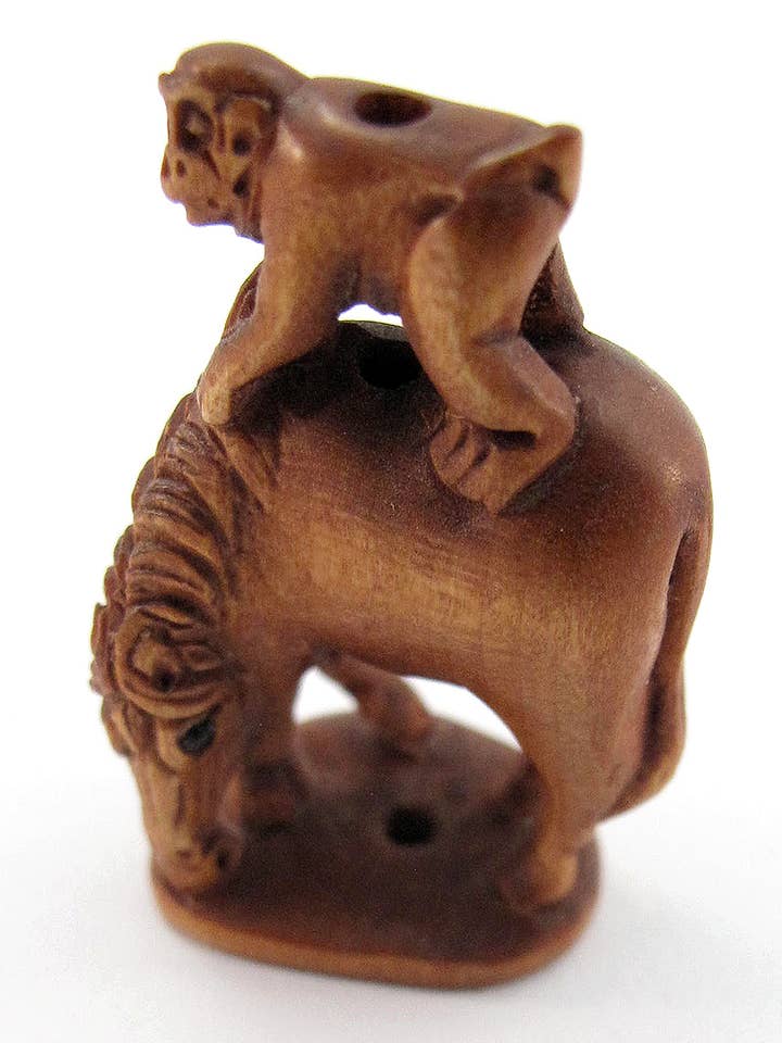 Boxwood Ojime - Monkey on Horse for wholesale by Tika