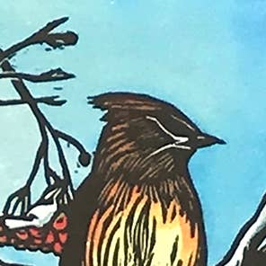 Claire Emery Art - Vente Carte de vœux classique - Waxwings - Plasser au soleil Carte1