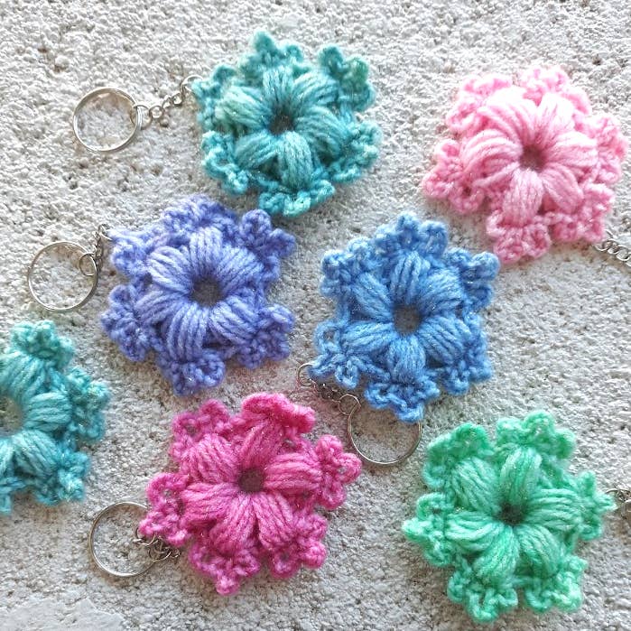Sparkly Snowflower Snowflake Flower Design Keychain for wholesale by Clover Garden Crafts