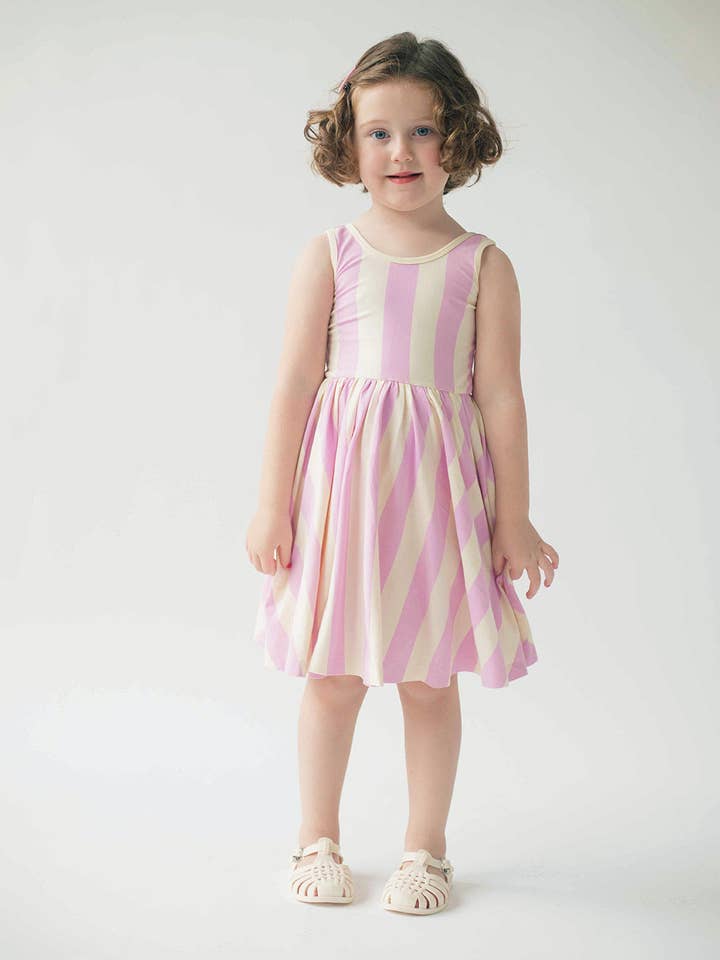 Sleeveless Twirl Dress in Pink Stripes for wholesale by Good Apples Kids