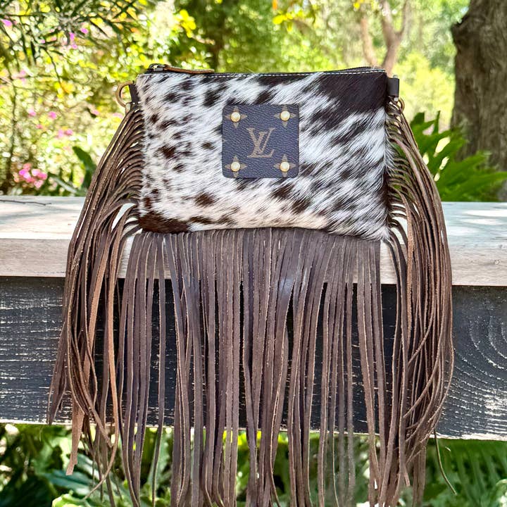 Southern Junkie Gypsy Boutique - Wholesale Crossbody Bag - Women's - Upcycled LV Cowhide Leather Fringe Crossbody Bag Western