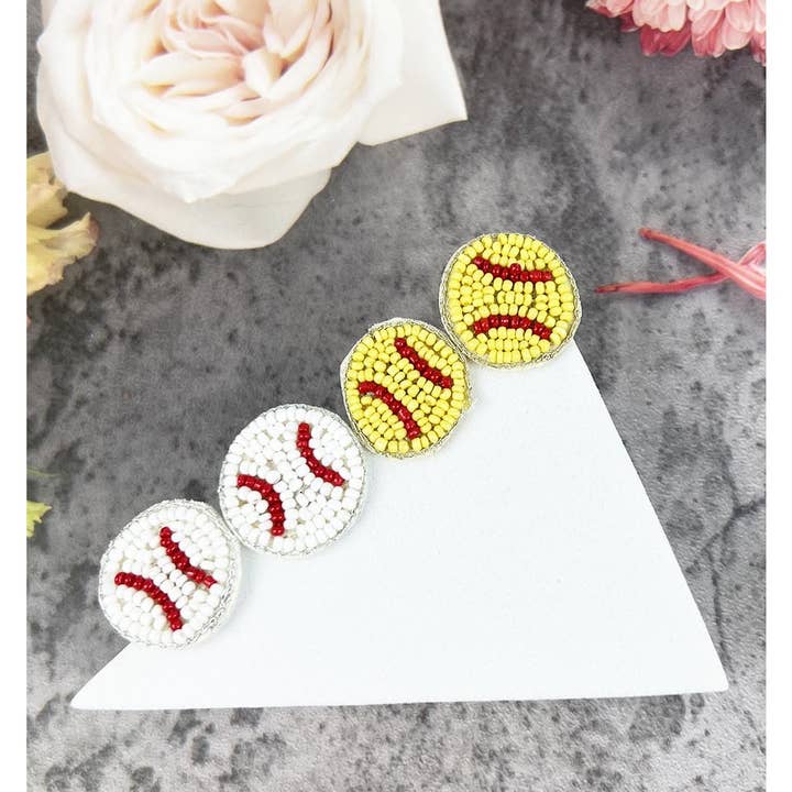 ROUND SEED BEAD SPORTS BALL THEME POST EARRING for wholesale by JHP Collection