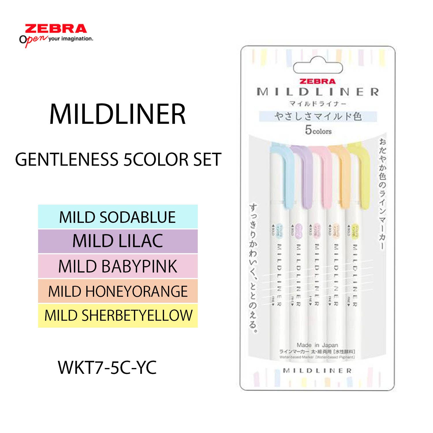 Hakubundo - Wholesale Highlighter - 【JAPANESE STATIONERY】ZEBRA MILD LINER HIGHLIGHTER 5COLOR SET2