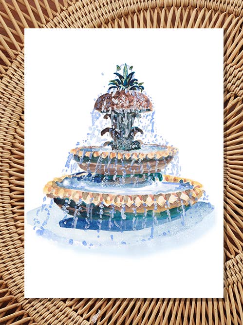 Charleston Pineapple Fountain Card for wholesale by Slow Poke Press