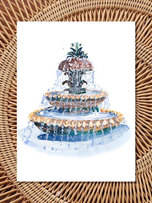 Charleston Pineapple Fountain Card for wholesale by Slow Poke Press