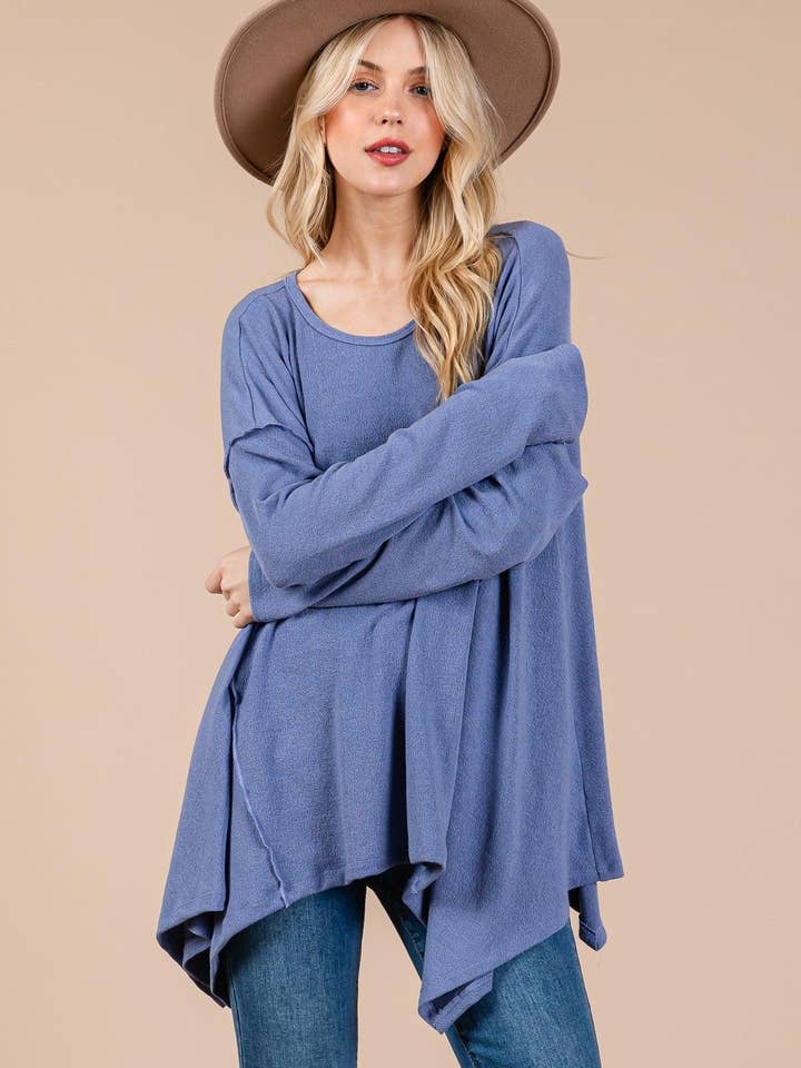 Tasha Apparel Wholesale - Wholesale Tunic Sweater - Women's - Oversized Asymmetrical Long Sleeve Relaxed Fit Cozy Sweater Top7