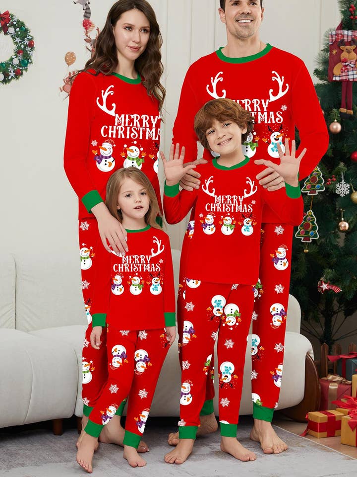 Anna Kaci Wholesale - Wholesale Sleepwear set – Unisex - Family Matching Merry Christmas Snowman Print Pajama Set6