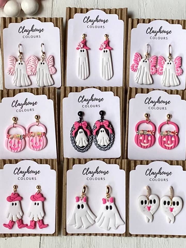 Roze Halloween Oorbellen | Herfst Oorbellen voor wholesale door Clayhouse Colours