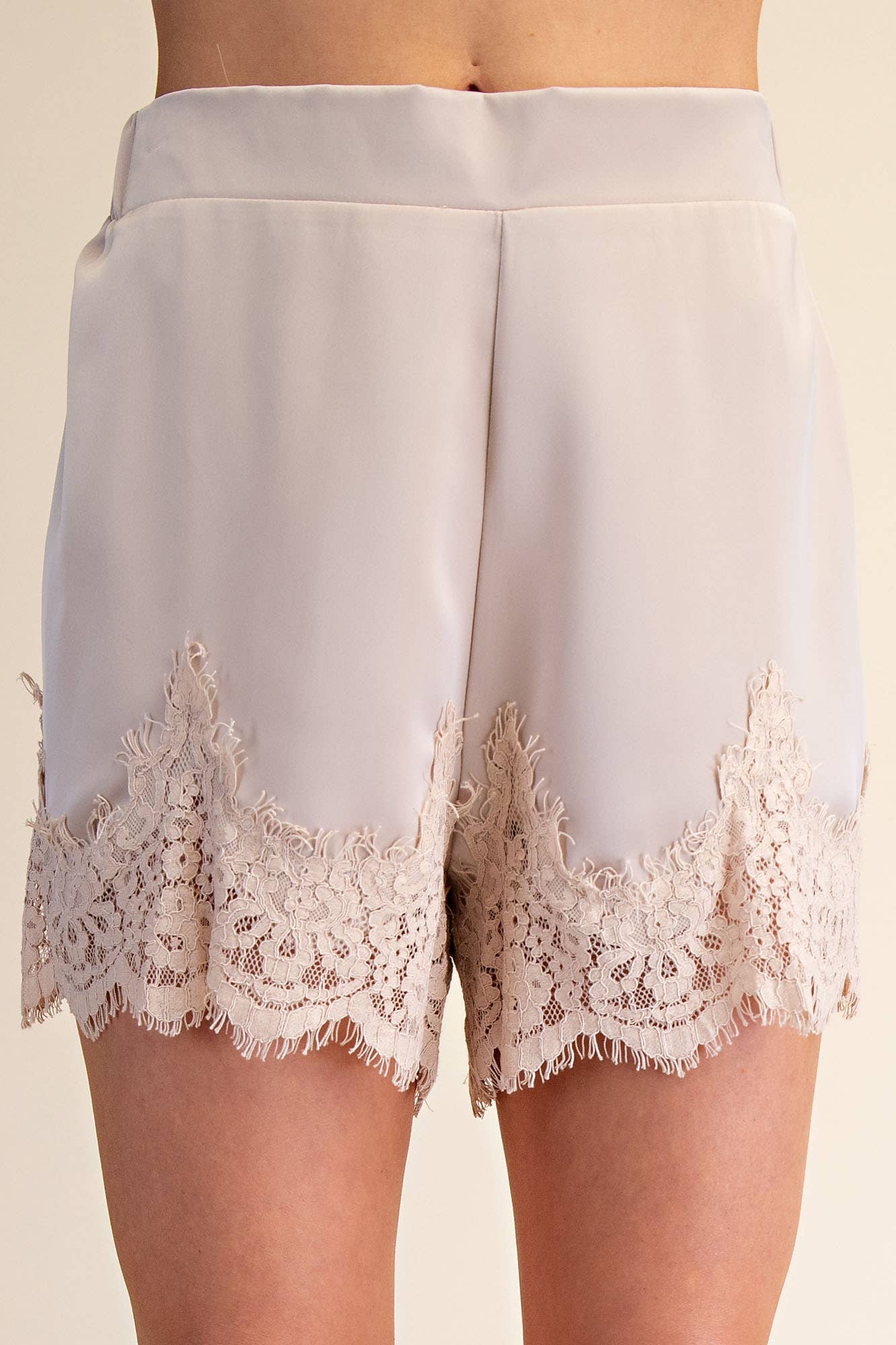 Glam - Wholesale Shorts - Women's - Satin Short With Lace Trim Detail Short4