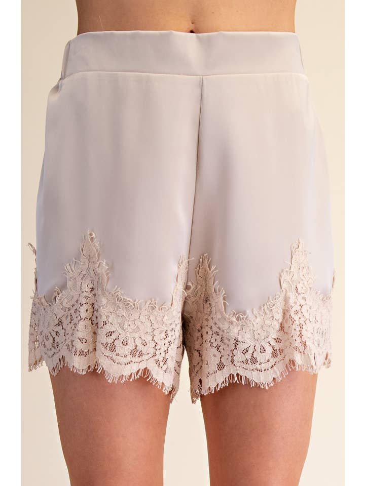 Glam - Wholesale Shorts - Women's - Satin Short With Lace Trim Detail Short4