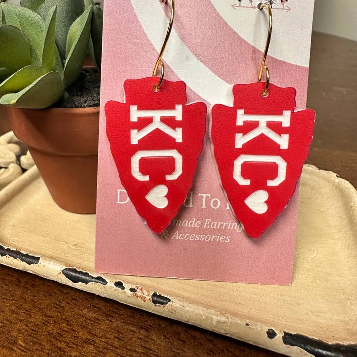 Designed To Flaunt - Wholesale Dangle Earrings - Engraved KC Heart Dangle Earrings3