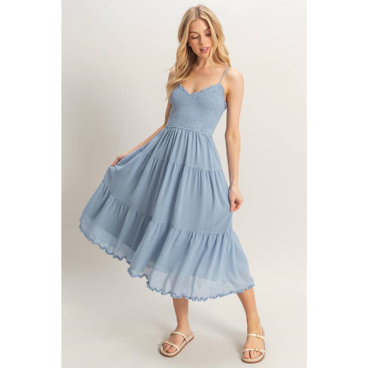 HYFVE - Vente Robe – femme - Robe midi à volants en mousseline avec corsage smocké HF25A760