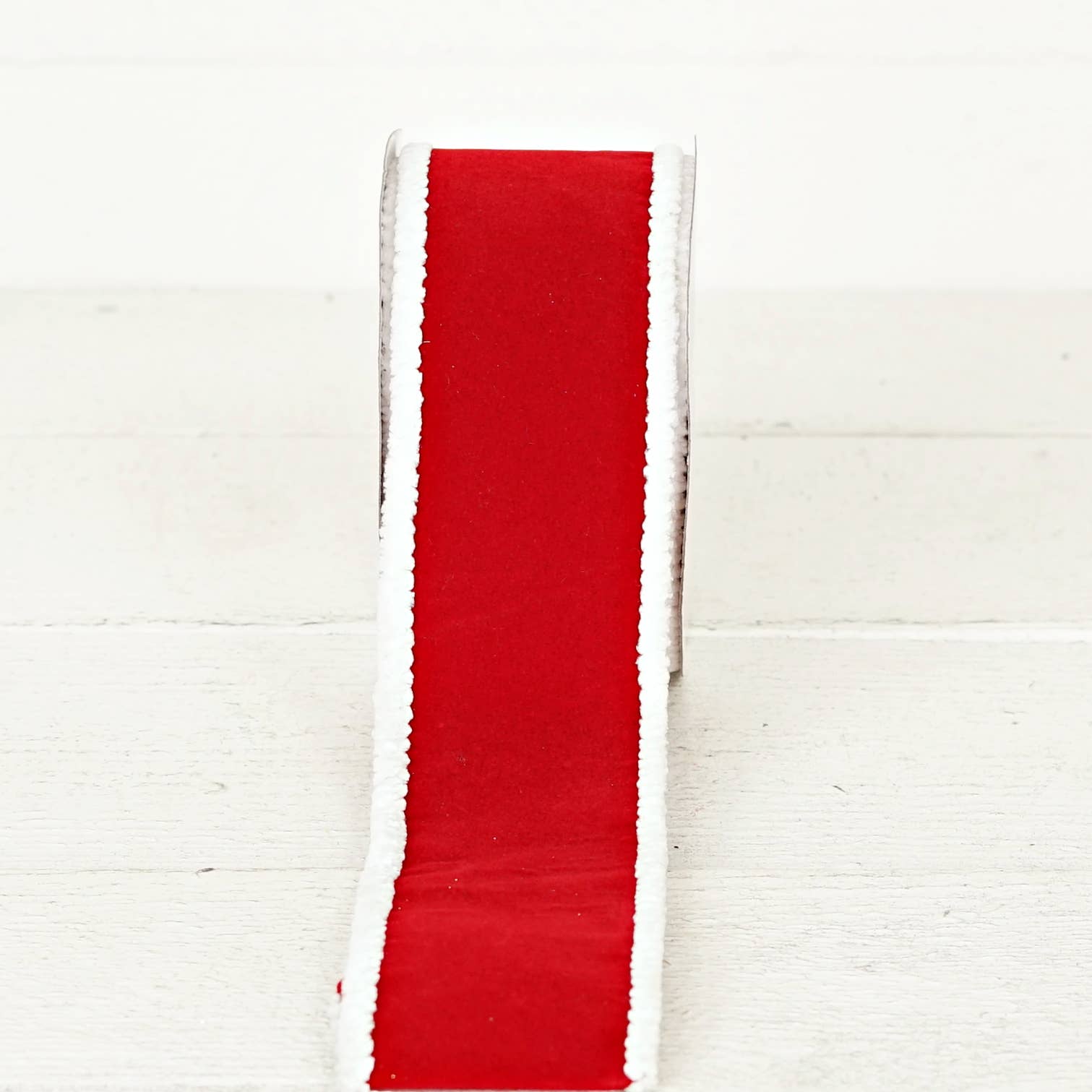 Holiday Depot Inc. - Wholesale Ribbon - Gift Wrapping - 57R0920 - 2.5inWx10Yard Wired Ribbon-Flock Red/Snowy Wire/Re4