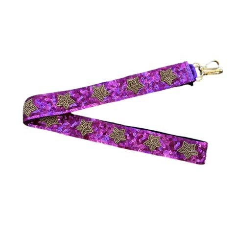 Game Day Sequin Bag Strap - Purple w/ Gold Stars for wholesale by Golden Lily