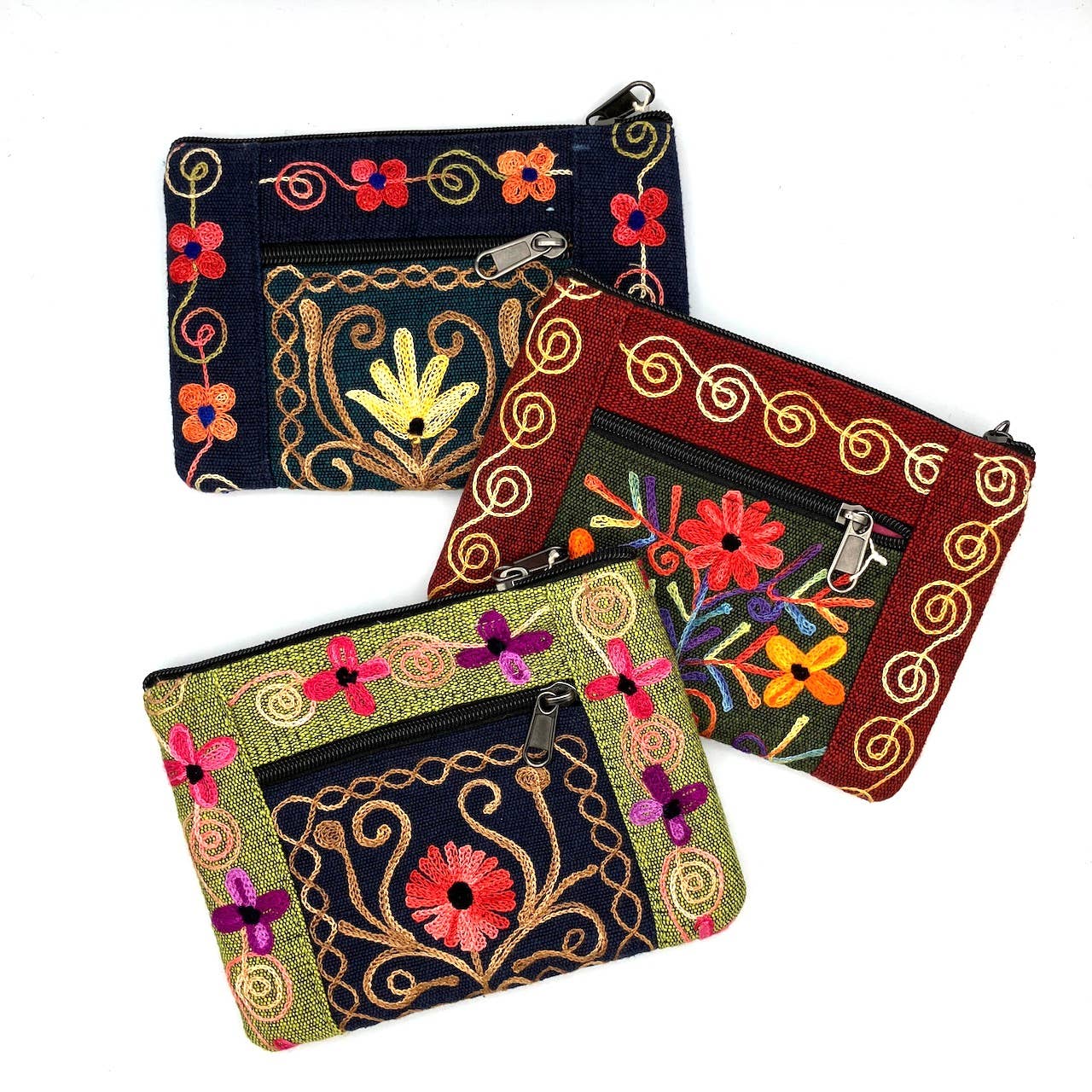 Women of the Cloud Forest – wholesale Coin purse – Women’s – Embroidered Floral 2-Zip Accessory Purse2
