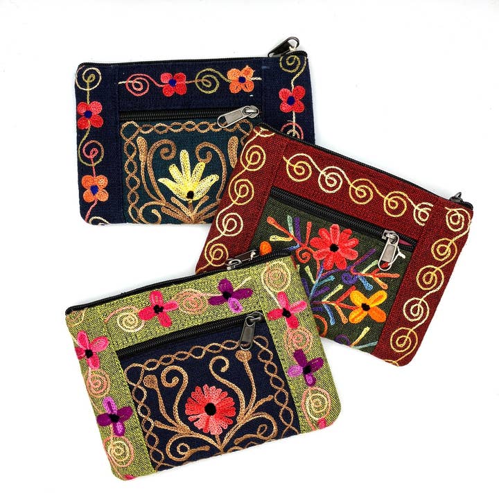 Women of the Cloud Forest - Vente Porte-monnaie – femme - Porte-accessoires à 2 fermetures éclair à motif floral brodé2