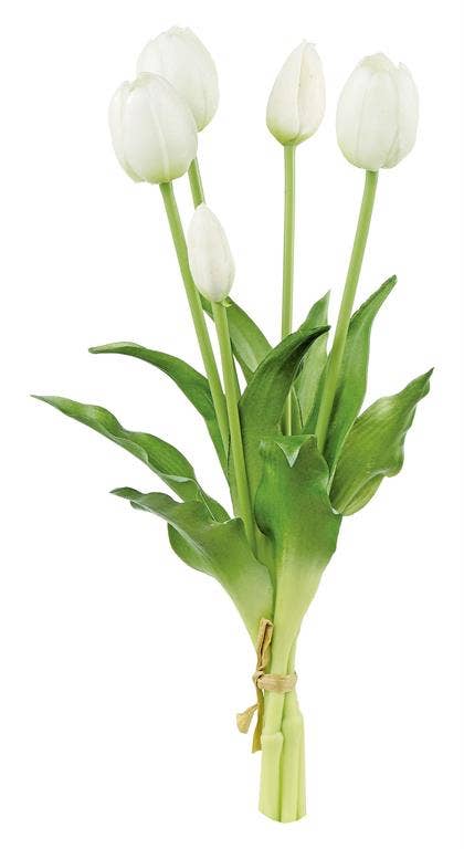 Select Artificials, Inc. - Wholesale Artificial Flowers - Real Touch Tulip Bundle X5, 15.5", White
