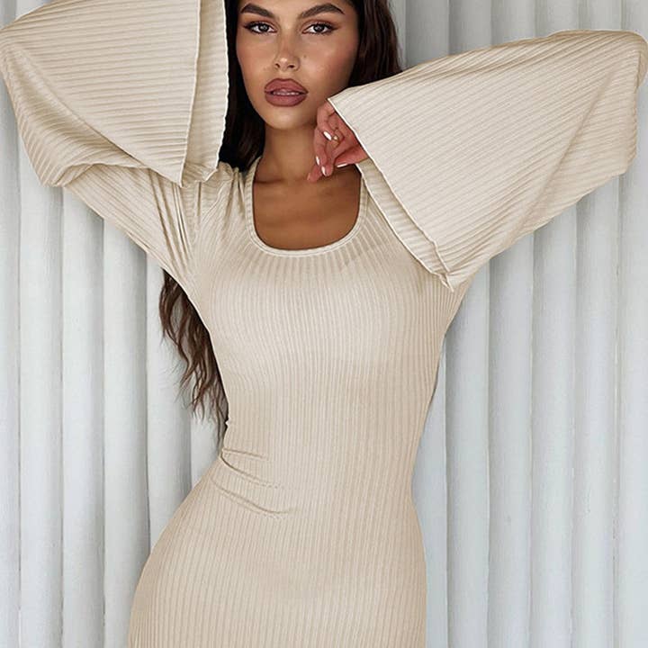 Lily Clothing - Wholesale Dress - Women's - Long sleeve high waist thread skirt with flared back