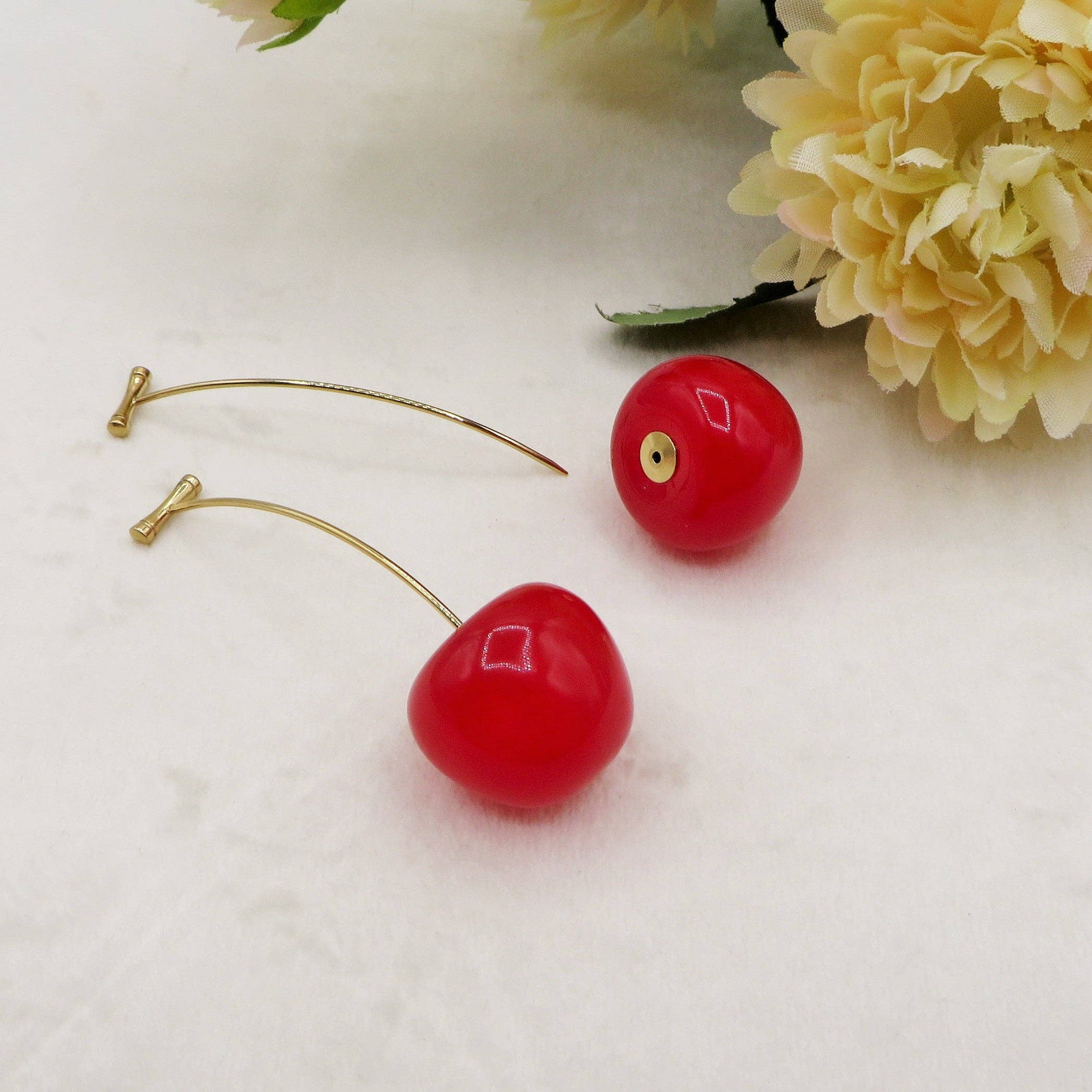 ROSSO base ORO CILIEGIA RED ~ Hängende Ohrringe Kirschen aus EDELSTAHL für den Großhandel auf Faire7