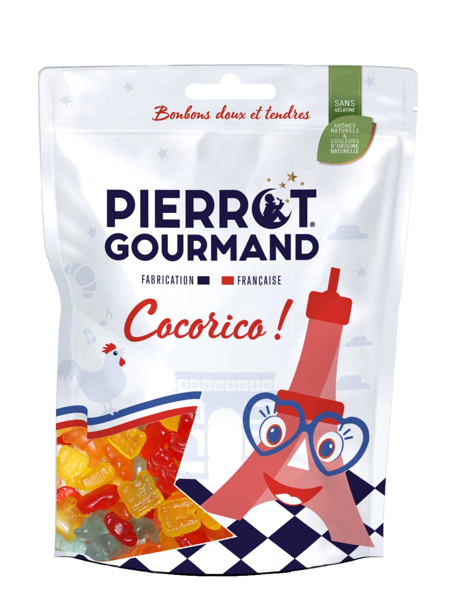 Pierrot Gourmand – Gomas por atacado – Saco resselável de 100 g de balas de gelatina Cocorico1