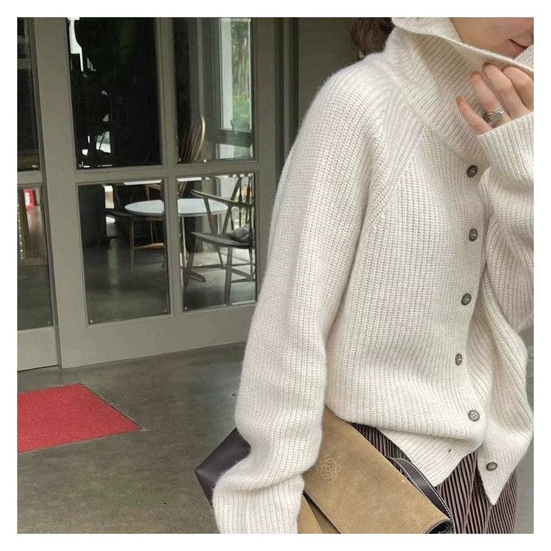 Sheer Trend – wholesale Cardigan – Women’s – Solid Color Ribbed Button Front Loose Cardigan3