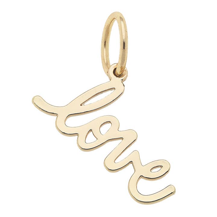 "Love" Cursive Script Charm in Shiny Gold for wholesale by Canvas Style